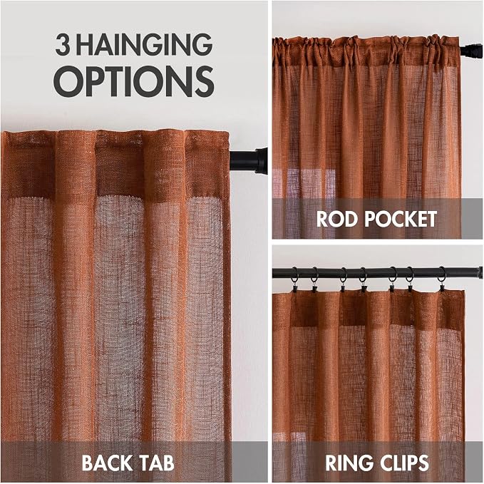MIULEE Burnt Orange Fall Linen Curtains 120 Inch - Image 3