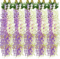 Giegxin 24 Pcs Artificial Wisteria Hanging Flowers 3.6 ft Artificial Fake Wisteria Vine Rattan Hanging Garland Silk Flowers String for Wall Home Wedding Party Greenery Decorations (Purple,White)