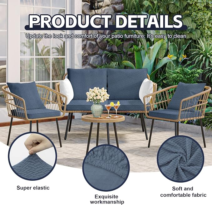 8Pcs Patio Cushion Covers, Outdoor Stretch Cushion Covers, Washable | Stretch - Image 3