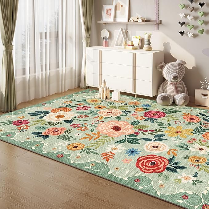 DUKINO 6x9 Area Rugs, Floral Washable Rug - Image 3