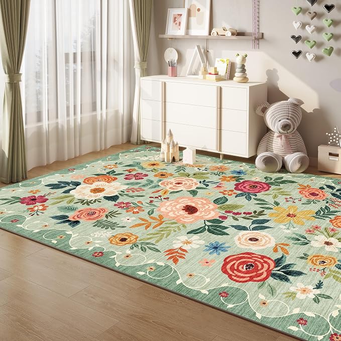 DUKINO 8x10 Area Rugs, Floral Washable Living Room Rug Non Slip, Stain Resistant - Image 4