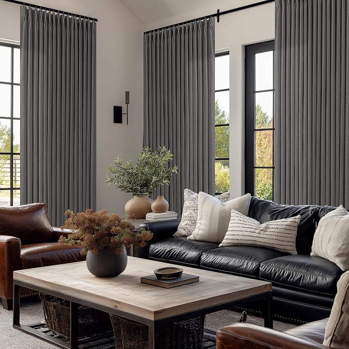 Dark Grey Pinch Pleated Linen Semi Sheer Curtains - Image 6