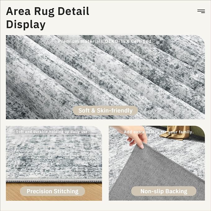 Soalmost Washable Area Rug 8x10 Large Soft Grey Rugs - Image 8