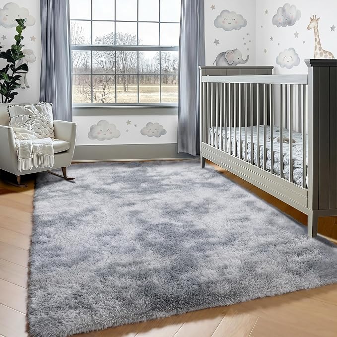 6x9 Area Rugs for Living Room, Large Tie-Dyed Light Grey Fluffy Shag Rug for - Image 8