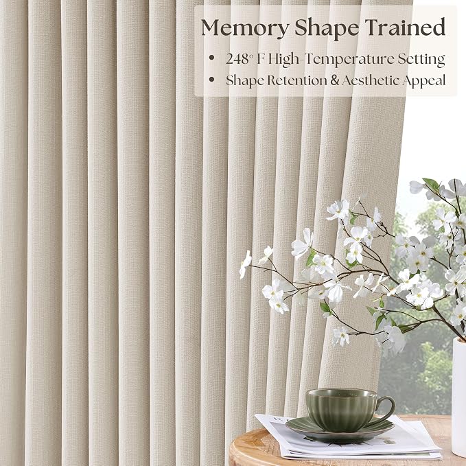 60 Inch Wide Pinch Pleated 100% Blackout Curtains 92 Inches Long, Natural | - Image 3