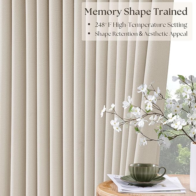 94 Inch Natural Blackout Linen Pinch Pleated Curtains 2 Panels | 100% Black Out - Image 4