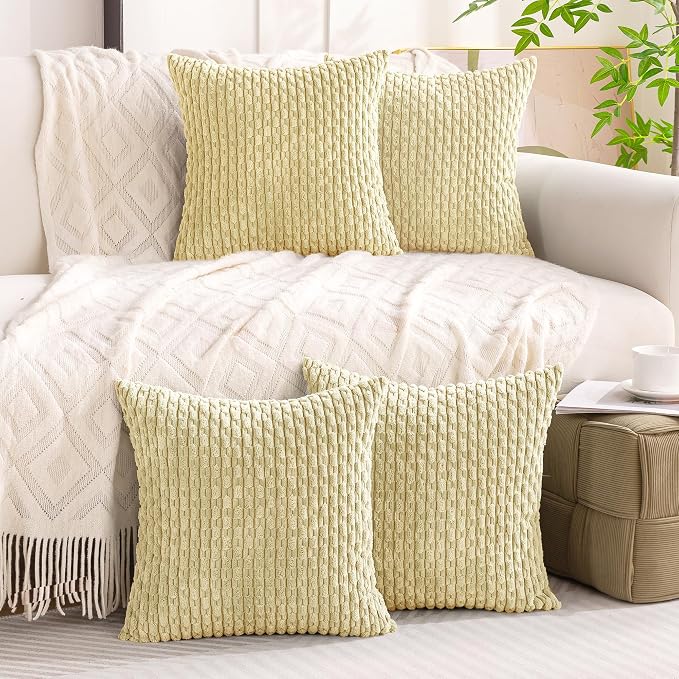 Set of 4 Pale Yellow Decorative Throw Pillow Covers 16x16 Inch Corduroy Pillow - Image 8
