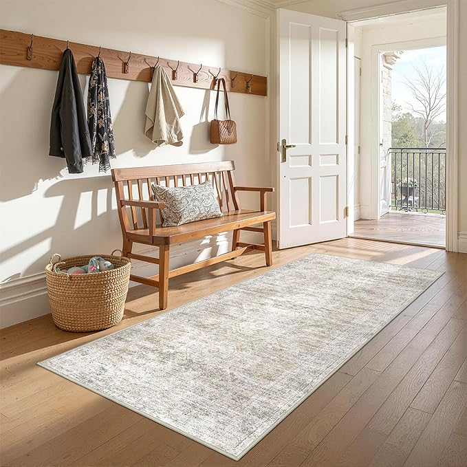 3x6 Runner Rug Non Slip, Washable Hallway Runner Rug, Taupe | Neutral Rugs by Restydon
