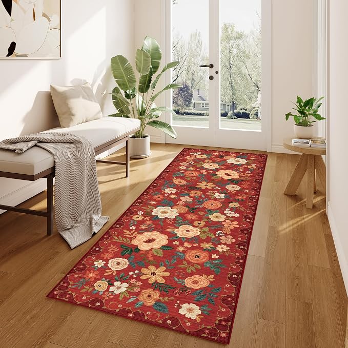 DUKINO 2x6 Runner Rug for Hallway, Washable Kitchen Rugs Non Slip, Floral - Image 8