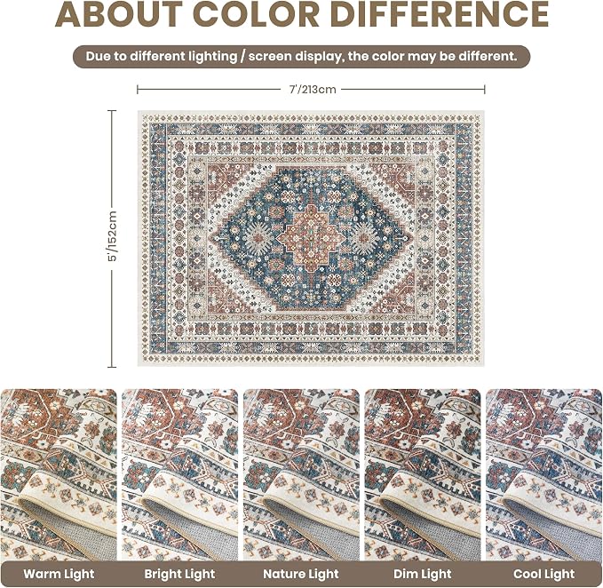 5x7 Area Rugs for Living Room, Large Washable Rug, Dining Room, Low Pile - Image 2