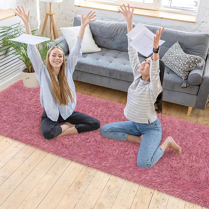 2x10 Bedside Area Rugs for Bedroom Soft Fluffy Shag Blush Pink Rug for Hallway - Image 2