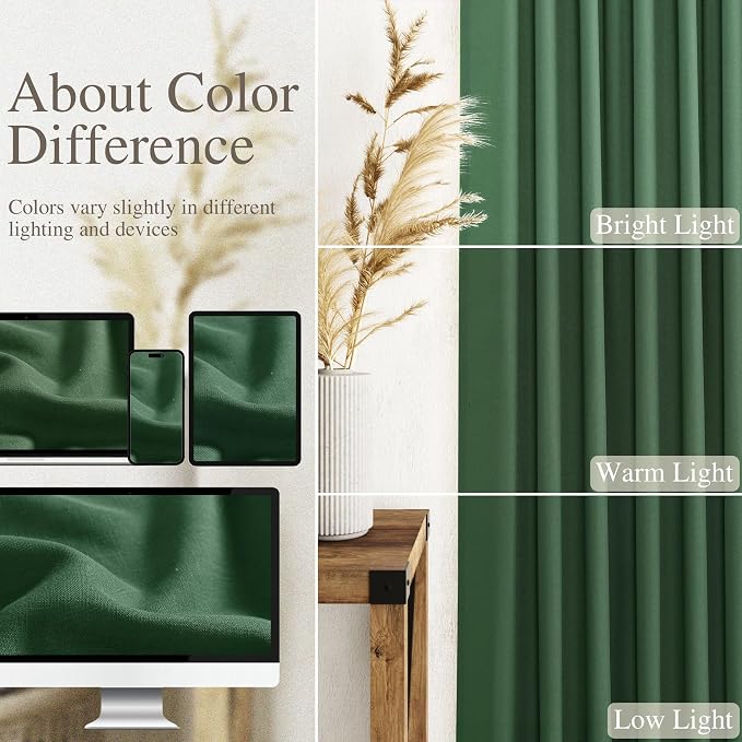 Green Boho Curtains for Bedroom Back Tab Rod Pocket Semi Sheer Linen Curtains - Image 4