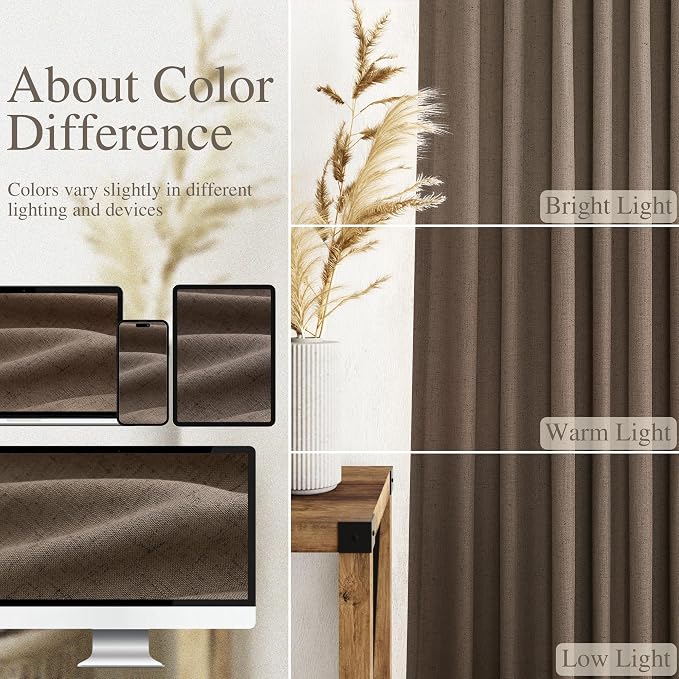 Extra Long Light Brown Curtain 108 Inches Long 2 Panels Set Back Tab Linen - Image 4