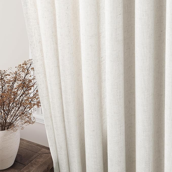 Cream White Linen Curtains 72 Inch Length 2 Panels Set - Image 2