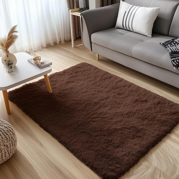 OLANLY 4x5 Machine Washable Accent Rug, Soft Fluffy Shaggy Area Rug - Image 3