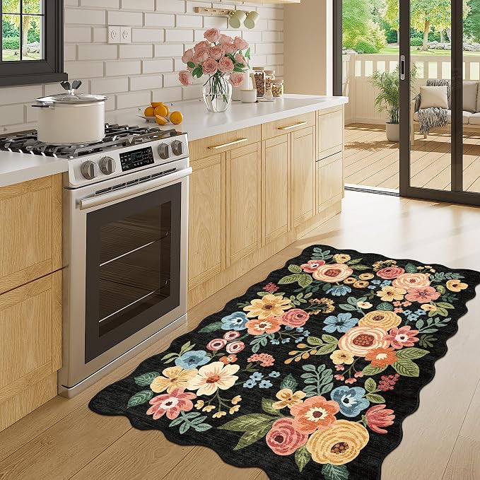 DUKINO 3x4 Rug, Non Slip Floral Washable Area Rug by DUKINO