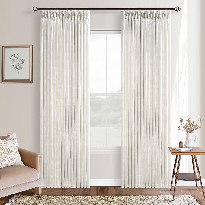 Semi Sheer Linen Blend 86 Inch Pinch Pleated Ivory Cream Curtains 50 by 86 | by Twodrapes