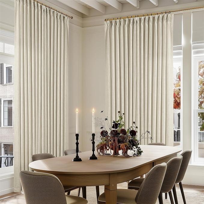 Extra Wide Pinch Pleat 100 x 84 Inch Linen Semi Sheer Curtains 1 Panel | - Image 8