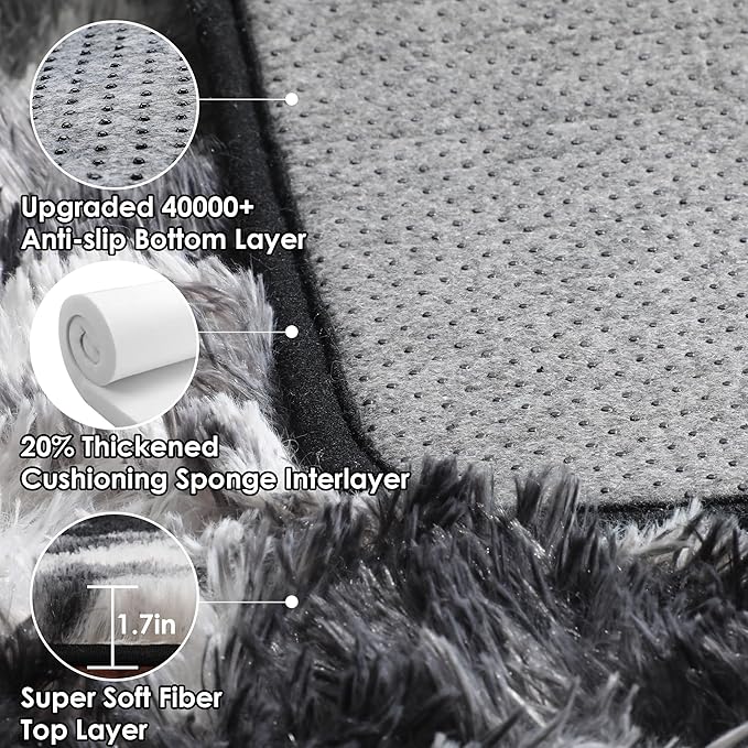 Black and White Area Rugs for Living Room, 5x8 Fluffy Bedroom Rug, Soft Plush - Image 3