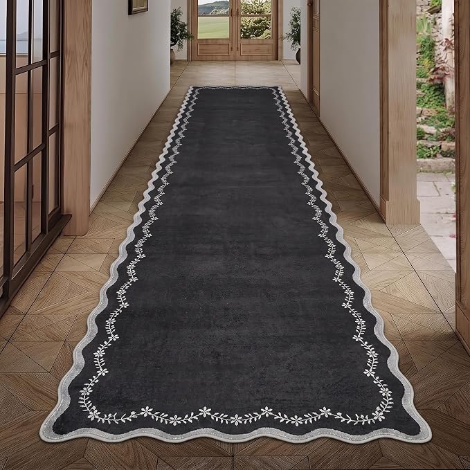 GarveeHome 2.5x8 Scalloped Washable Runner Rug Non Slip Hallway Kitchen Rug | - Image 4