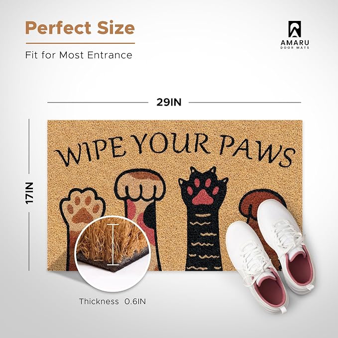 Coir Welcome Mat, Wipe Your Paws, 17 x 29 in | 100% Natural Coir, Anti-Shedding - Image 3