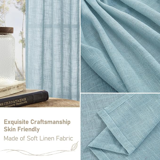 Stone Blue Linen Curtains 54 Inch Length 2 Panels - Image 6