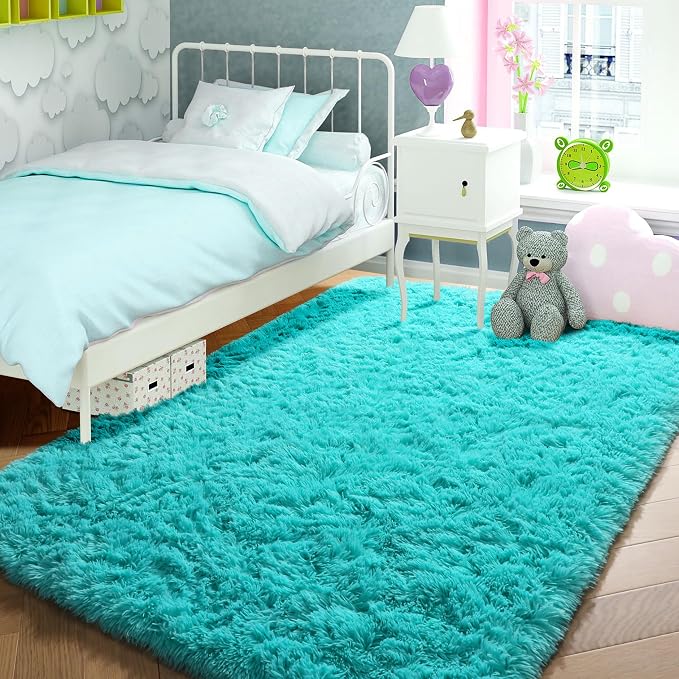 Soft Fluffy Teal Area Rugs for Bedroom Kids Room Shag Furry Carpet 4' x 6' | - Image 8