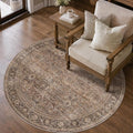 Schweek 4ft Round Rug Brown Washable Non-Slip Circle Rugs Neutral Area Rug | by Schweek