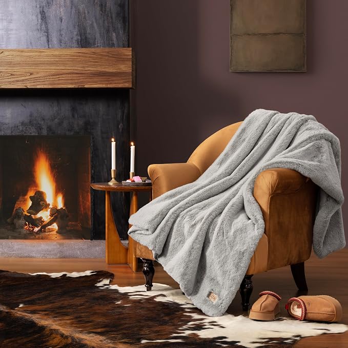 UGG Euphoria Throw Blanket, Plush Faux Fur Blanket, Seal Grey | Reversible - Image 2