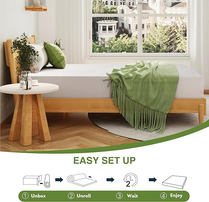 EGOHOME Twin XL Memory Foam Mattress, 8 Inch Bed Mattress in a Box with Cooling Green Tea Gel, Relieve Pressure with Medium Support, CertiPUR-US Certified, 80''L x 38''W, White
