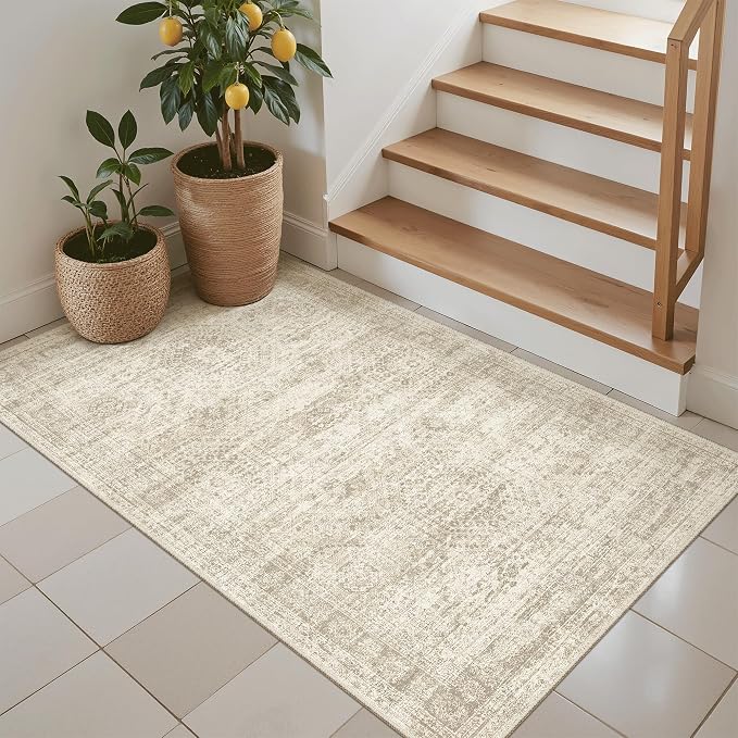 Soalmost 3x4 Rugs Non-Slip, Small Washable Kitchen Entryway Area Rug Beige | - Image 2