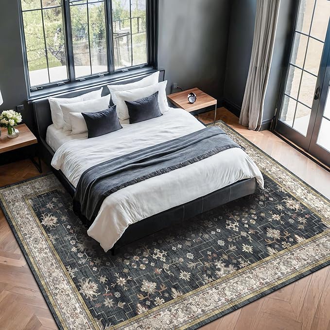 Black Farmhouse Washable 7x10 Area Rugs - Image 3