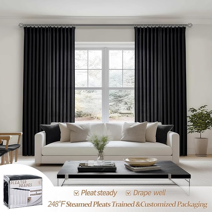 Modern Pinch Pleated Black Curtains - Image 2