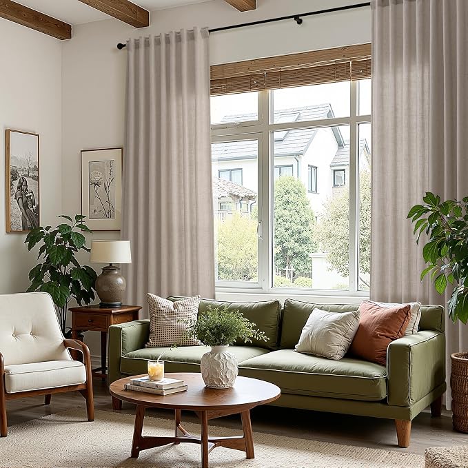Stone Beige Linen Curtains for Living Room 120 Inches Long Light Filtering Semi - Image 8