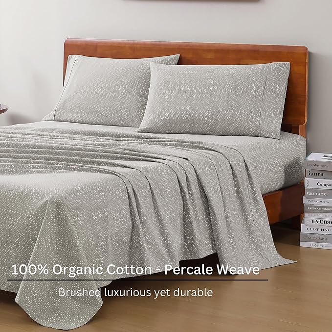 LANE LINEN 100% Organic Cotton Bed Sheets Extra Long Twin, Soft & Comfy Fully Elasticized Percale Perfect for Hospital Bed & Dorm Room, Low Pilling Machine Washable Printed Twin XL Sheet- Snowdrop