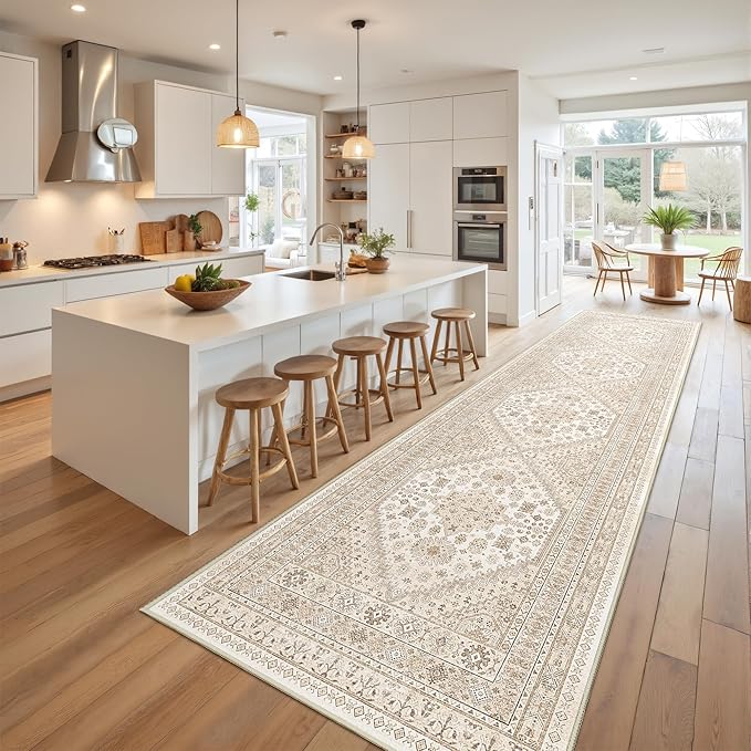 Runner Rug 2x10, Washable Rugs for Entryway Rug, Cream/Beige | Non Slip Kitchen by Restydon