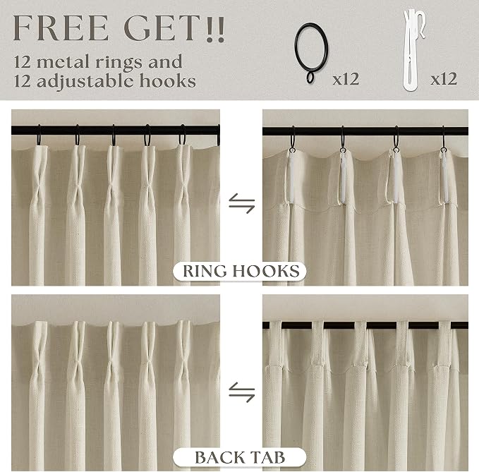 60 Inch Width 84 Inches Long Linen Pinch Pleated Curtains 1 Panel | Light - Image 5