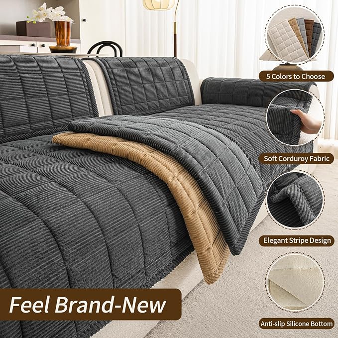Velvet Couch Covers for Sectional Sofa Washable, Non-Slip L Shaped Sectional - Image 3