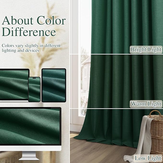 Dark Green 100% Blackout Curtains 96 Inch Length 2 Panels Set - Image 7
