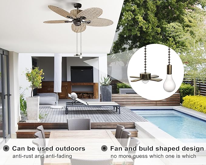 Ceiling Fan Pull Chain, Fan Pulls Set with Connector, 2 PCS 12 Inches Beaded Ball Fan Pull Chain -Bronze