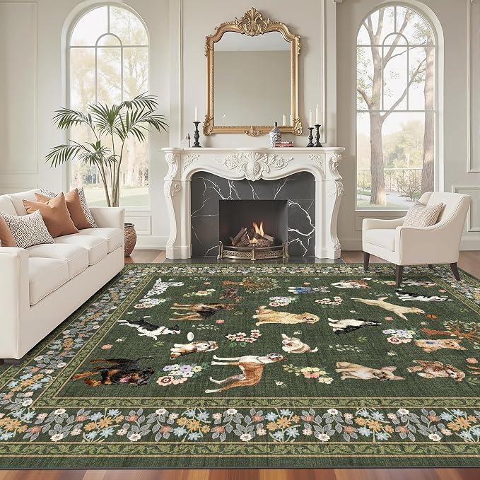 Dark Green Floral Area Rug 9x12 - Image 4