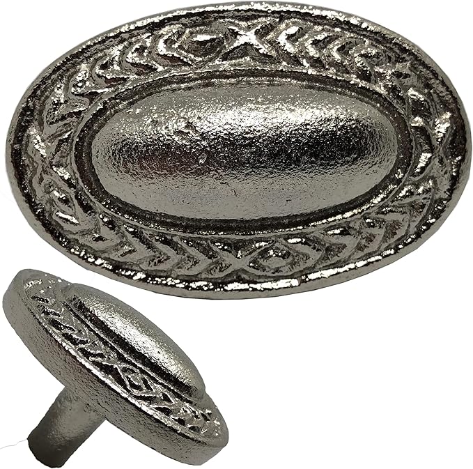 1.5"- Oval Dome Vine Style Handle in a Vintage Style Decor - use as Barn Door, Gate, Drawer and Cabinet Pull, Classic Iron Made Country Farmhouse pulls Silver color-BB512