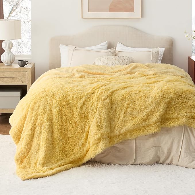 Bedsure GentleSoft Fluffy Yellow Blankets Queen Size by Unknown