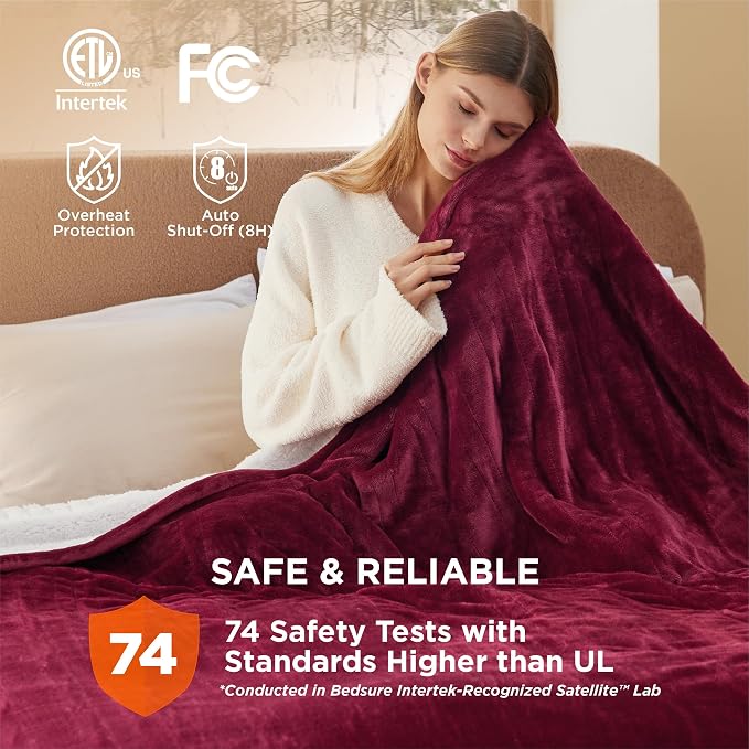 Bedsure Heated Blanket Queen Size, Dual Control Electric Blanket, Burgundy | - Image 7