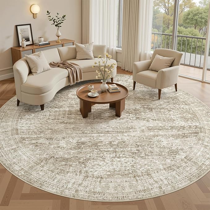 Soalmost Round Rugs 9ft Living Room Circle Area Rug 9x9 Brown Vintage | by Soalmost