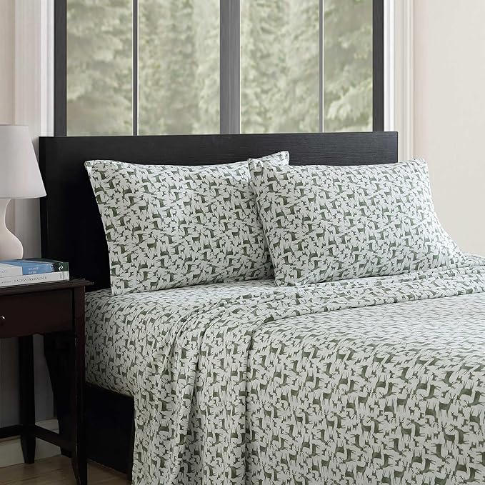 Eddie Bauer - Flannel Sheets Full Size, Anti-Pilling & Wrinkle Resistant Cotton, Touchably Soft for All-Season Comfort - Bed Sheets with Matching Pillowcases & Fitted Sheet (Deer Camp Green)