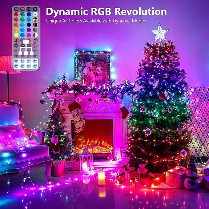 BrizLabs Fairy String Lights - 2 Pack 66ft 200 LED Color Changing Christmas Fairy Lights with Remote, Plug-in RGB Christmas Twinkle Light Rainbow Firefly Starry Light for Xmas Tree Halloween Bedroom