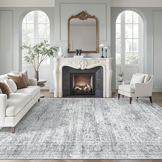Soalmost Washable Area Rug 8x12 Large Soft Grey Rugs by Soalmost
