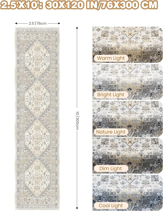 2.5x10 Kitchen Runner Rug Non Slip Vintage Washable Rugs, Carpet Runner - Image 2