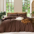MooMee Bedding Duvet Cover Set 100% Washed Cotton Linen Like Textured Breathable Durable Soft Comfy (Solid Cocoa Brown, Palatial King/Oversized King 120"x98")